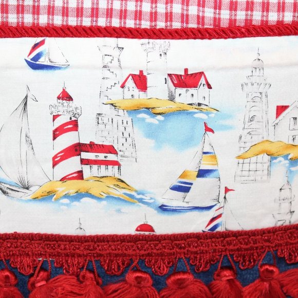 Handcrafted Handsewn Lighthouse Plaid Denim Embellished Lined Shoulder Purse Bag - Picture 6 of 16